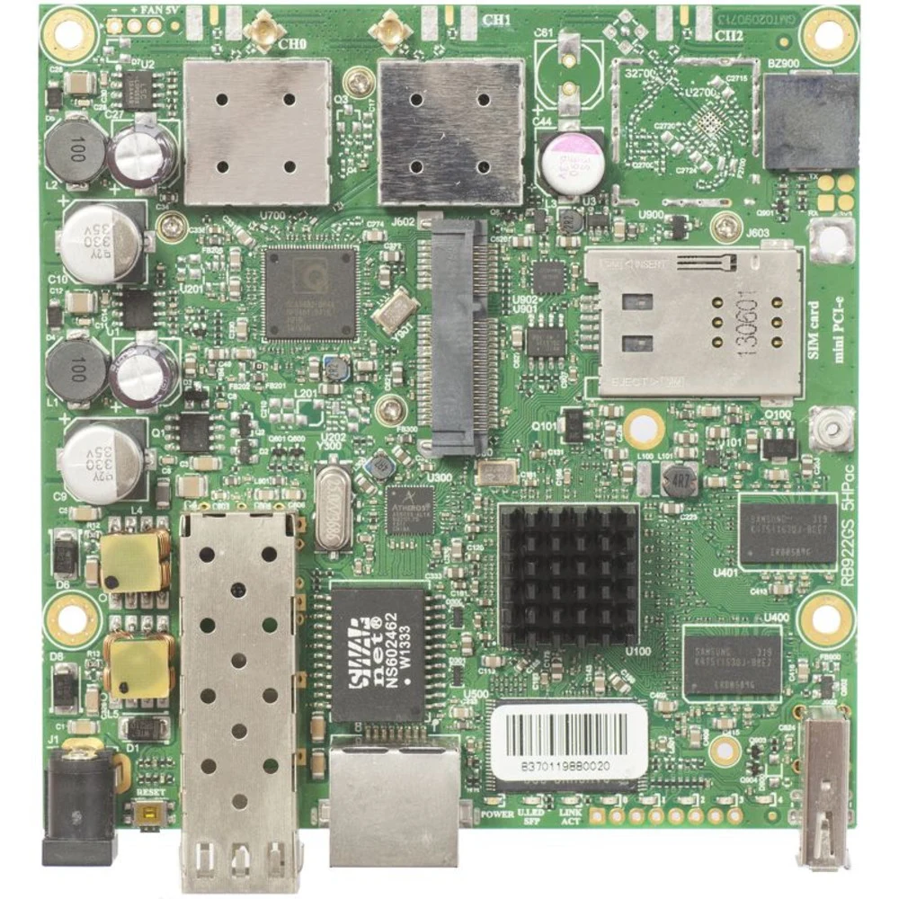 Беспроводной маршрутизатор, MikroTik, RB922UAGS-5HPacD, RouterBOARD, 1 порт 10/100/1000М, 1 порт SFP, 5GHz, 802.11a/n/ac, 867 Mbit/s, 1 слот Mini SIM, 1 порт USB-A, RouterOS, -40°С до 70 °C, плата б