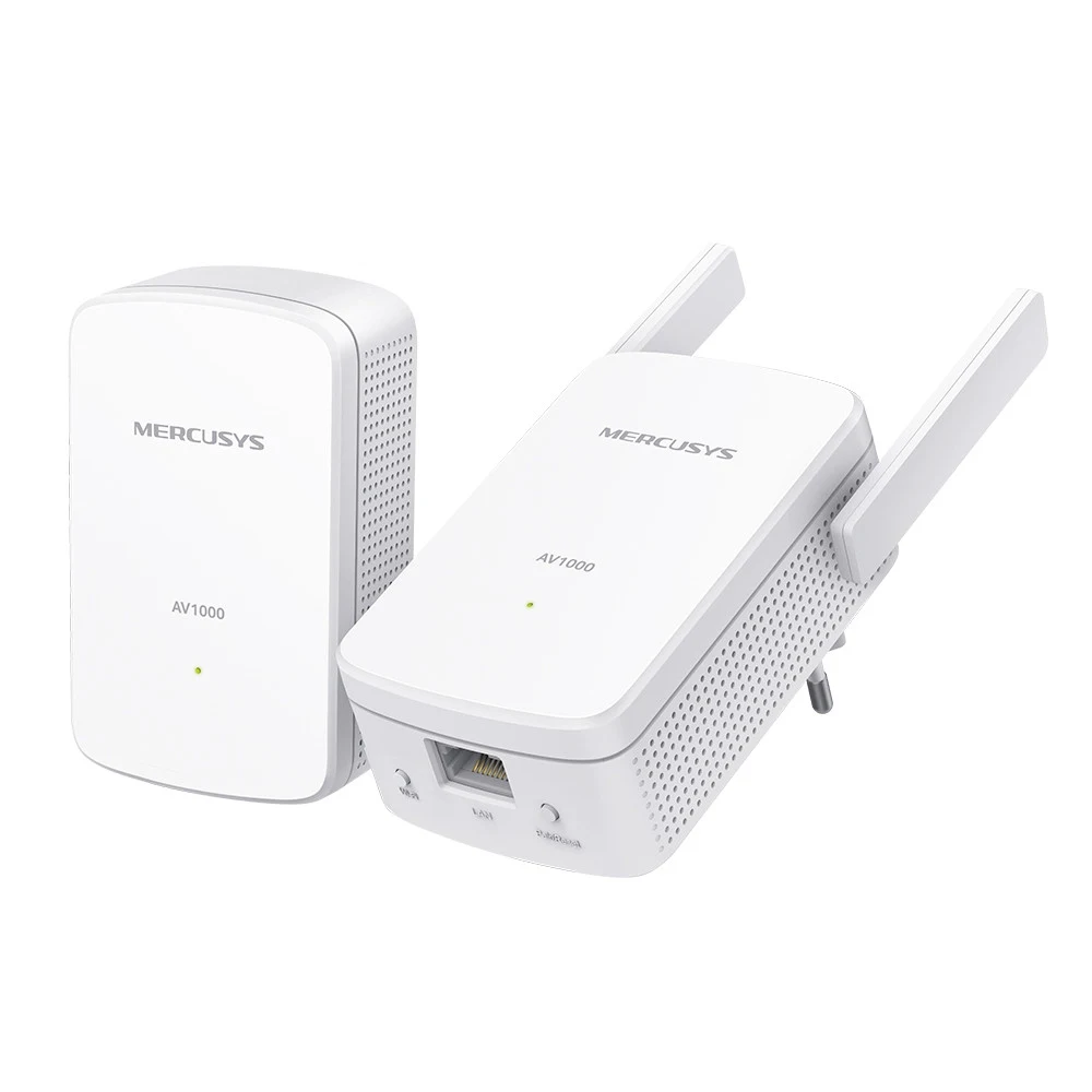 Сетевой адаптер Powerline Mercusys MP510 KIT AV1000 Комплект гигабитных Wi-Fi адаптеров Powerline, Wi-Fi 300 Мбит/с на 2.4 ГГц, 1000 Мбит/с по Powerline, 1 порт 1 Гбит/с, поддержка HomePlug AV2, 2 у