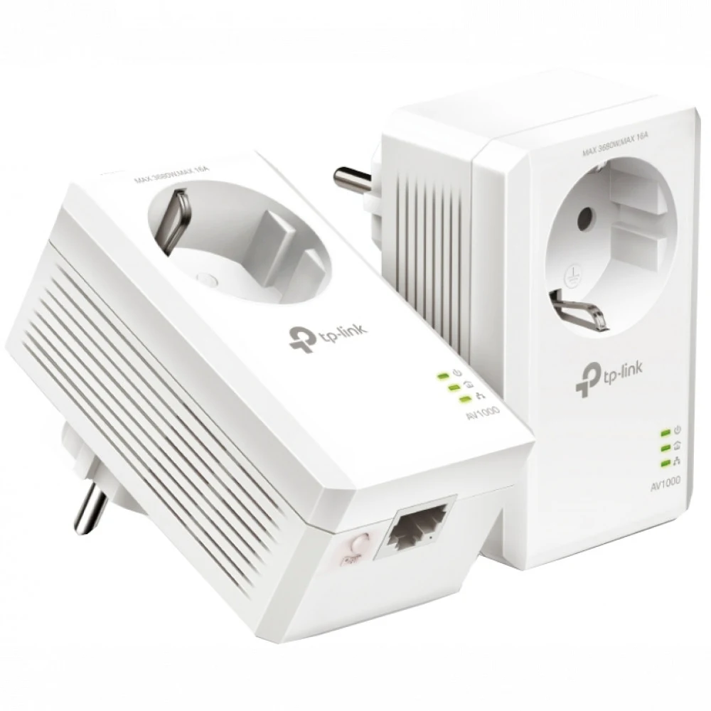 Сетевой адаптер Powerline Tp-Link TL-PA7017P KIT &lt AV1000 комплект 2-портовых гигабитных адаптеров Powerline со встроенной электророзеткой, скорость передачи данных по электросети до 1000 Мбит/с,