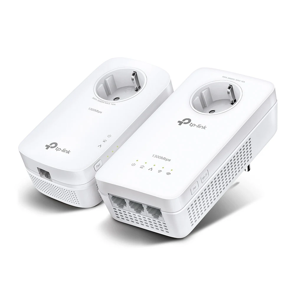 Сетевой адаптер Powerline Tp-Link TL-WPA8631P KIT &lt AV1300 комплект 2-портовых гигабитных адаптеров Powerline со встроенной электророзеткой, скорость передачи данных по электросети до 1300 Мбит/с,