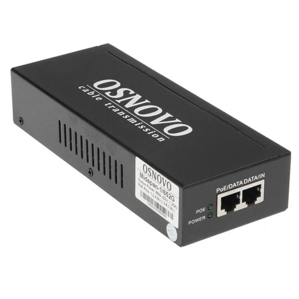 PoE-инжектор OSNOVO Midspan-1/652G PoE-инжектор 65W Gigabit Ethernet на 1 порт. Соответствует стандартам PoE IEEE 802.3af/at/bt. Автоматическое определение PoE устройств. Мощность PoE на порт - до 6