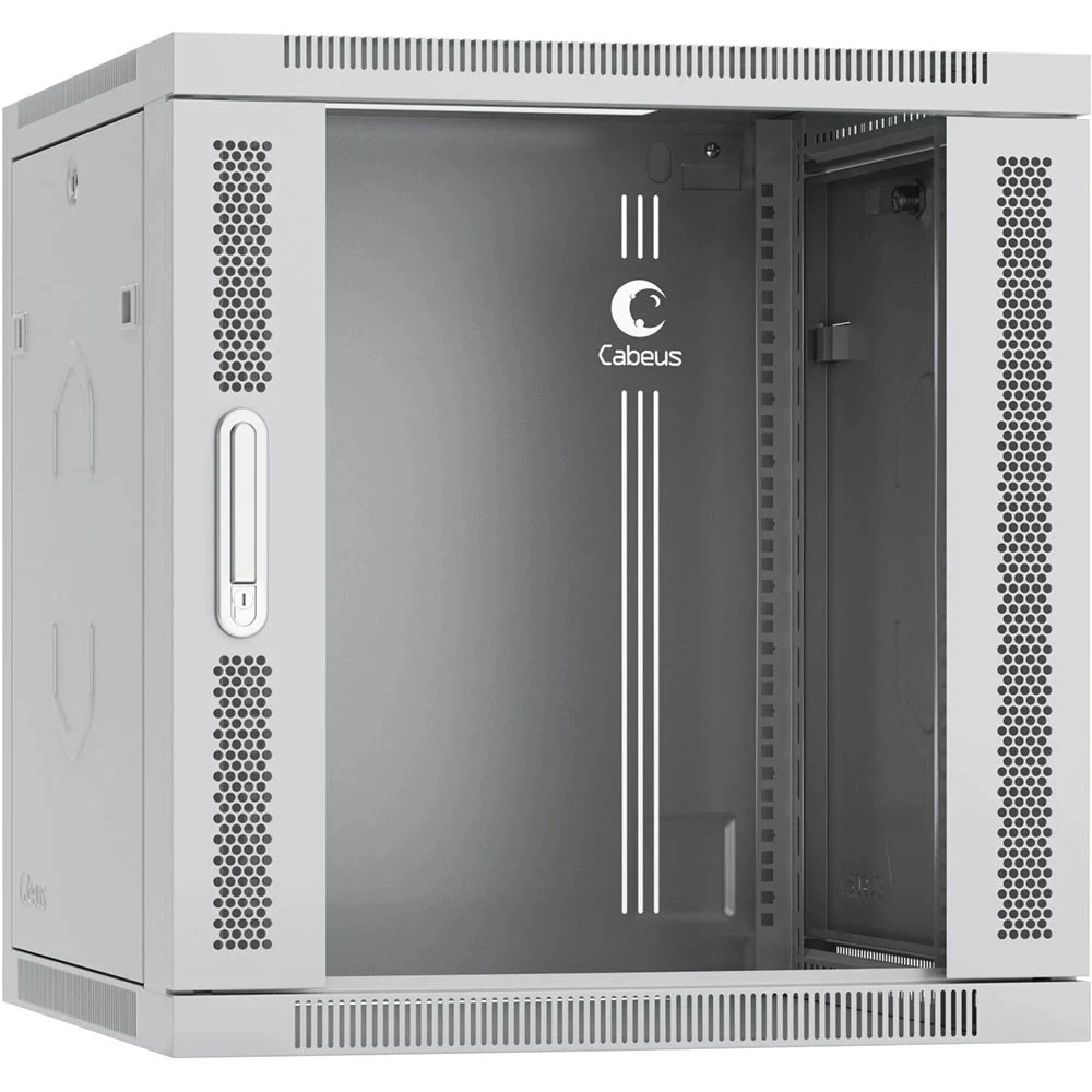 Шкаф Cabeus SH-05F-12U60/60-R Шкаф телекоммуникационный настенный разобранный 19" 12U 600x600x635mm (ШхГхВ) дверь стекло, цвет серый (RAL 7035)