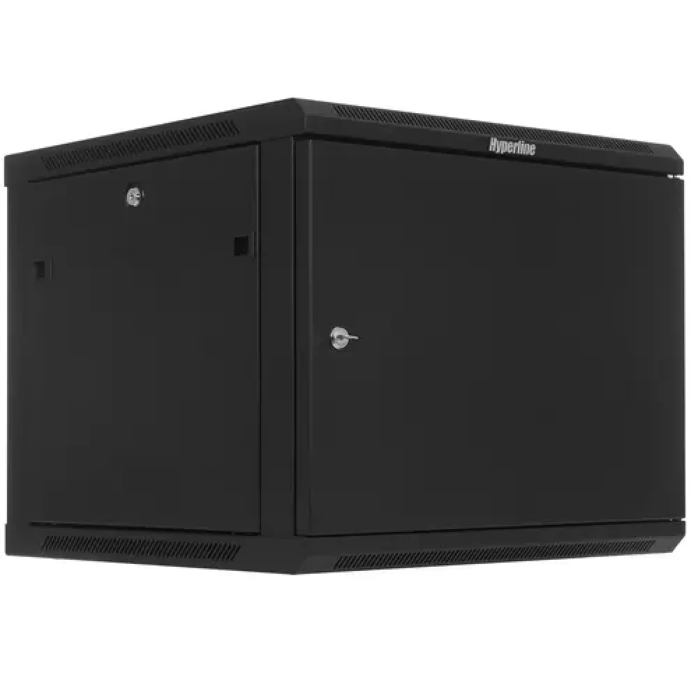 Шкаф коммутационный Hyperline (TWB-0966-SR-RAL9004) настенный 9U 600x600мм пер.дв.стал.лист 2 бок.пан. 60кг черный 500мм IP20 сталь