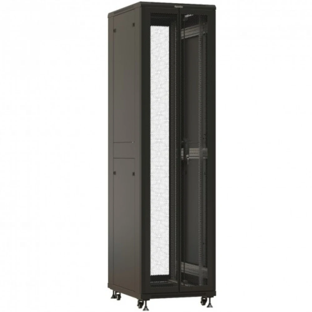Шкаф Hyperline TTBR-4762-DD-RAL9004 Шкаф напольный 19-дюймовый, 47U, 2277x600х1200 мм (ВхШхГ), передняя и задняя распашные перфорированные двери (75%), ручка с замком, цвет черный (RAL 9004)(разобра