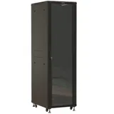 Hyperline TTBR-4261-AS-RAL9004 Шкаф напольный 19-дюймовый, 42U, 2055х600х1000 мм (ВхШхГ), передняя стеклянная дверь со стальными перфорированными боковинами, задняя дверь сплошная, ручка с замком, ц
