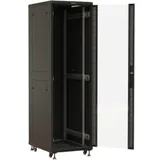 Hyperline TTBR-4261-AS-RAL9004 Шкаф напольный 19-дюймовый, 42U, 2055х600х1000 мм (ВхШхГ), передняя стеклянная дверь со стальными перфорированными боковинами, задняя дверь сплошная, ручка с замком, ц