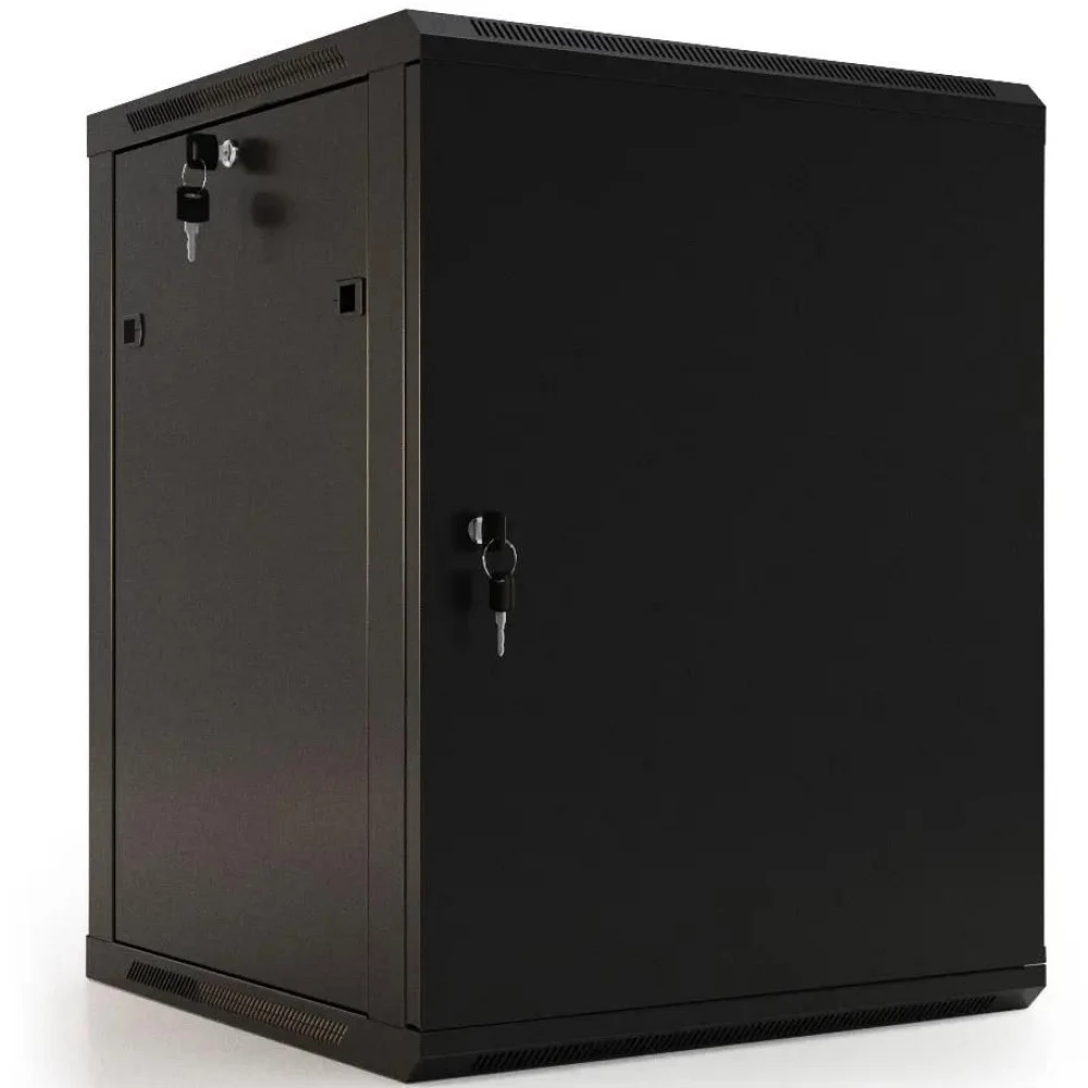 Hyperline TWB-0645-SR-RAL9004 Шкаф настенный 19-дюймовый (19"), 6U, 367x600х450мм, металлическая передняя дверь с замком, две боковые панели, цвет черный (RAL 9004) (разобранный)