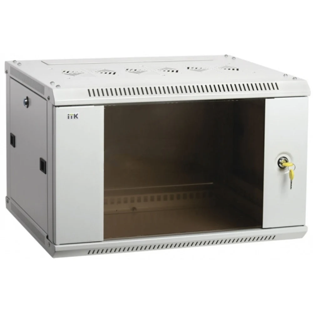 Шкаф коммутационный ITK Linea W (LWR3-18U66-GF) настенный 18U 600x600мм пер.дв.стекл задн.дв.стал.лист 90кг серый 500мм 41кг 200град. 900мм IP20 IK08 сталь
