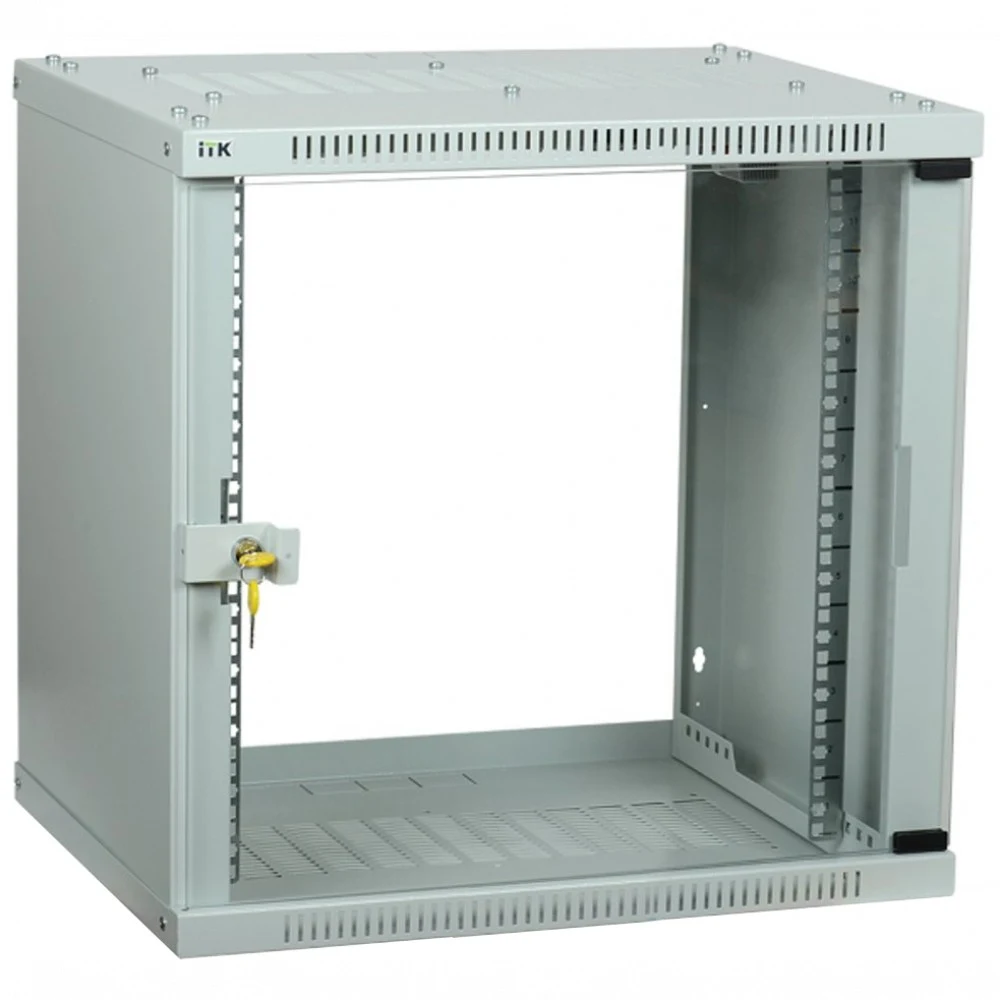 Шкаф коммутационный ITK Linea WE (LWE3-12U64-GF) настенный 12U 600x450мм пер.дв.стекл направл.под закл.гайки 50кг серый 400мм 15.8кг 200град. 585мм IP20 IK08 сталь