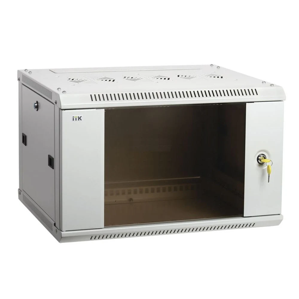 Шкаф коммутационный ITK Linea W (LWR3-09U64-GF) настенный 9U 600x450мм пер.дв.стекл 90кг серый 350мм 24кг 200град. 500мм IP20 IK08 сталь