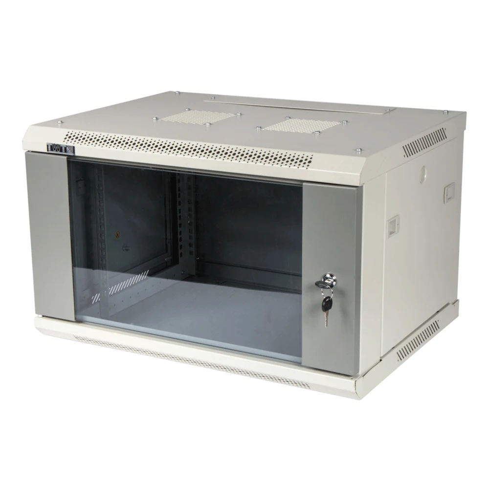 Шкаф коммутационный Lanmaster (TWT-CBWPG-12U-6X6-GY) настенный 12U 600x600мм пер.дв.стекл 60кг серый