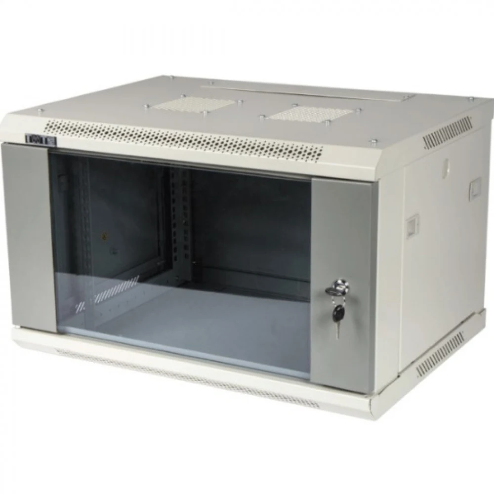 Шкаф коммутационный Lanmaster (TWT-CBWPG-18U-6X6-GY) настенный 18U 600x600мм пер.дв.стекл задн.дв.спл.стал.лист 60кг серый 45кг 902мм