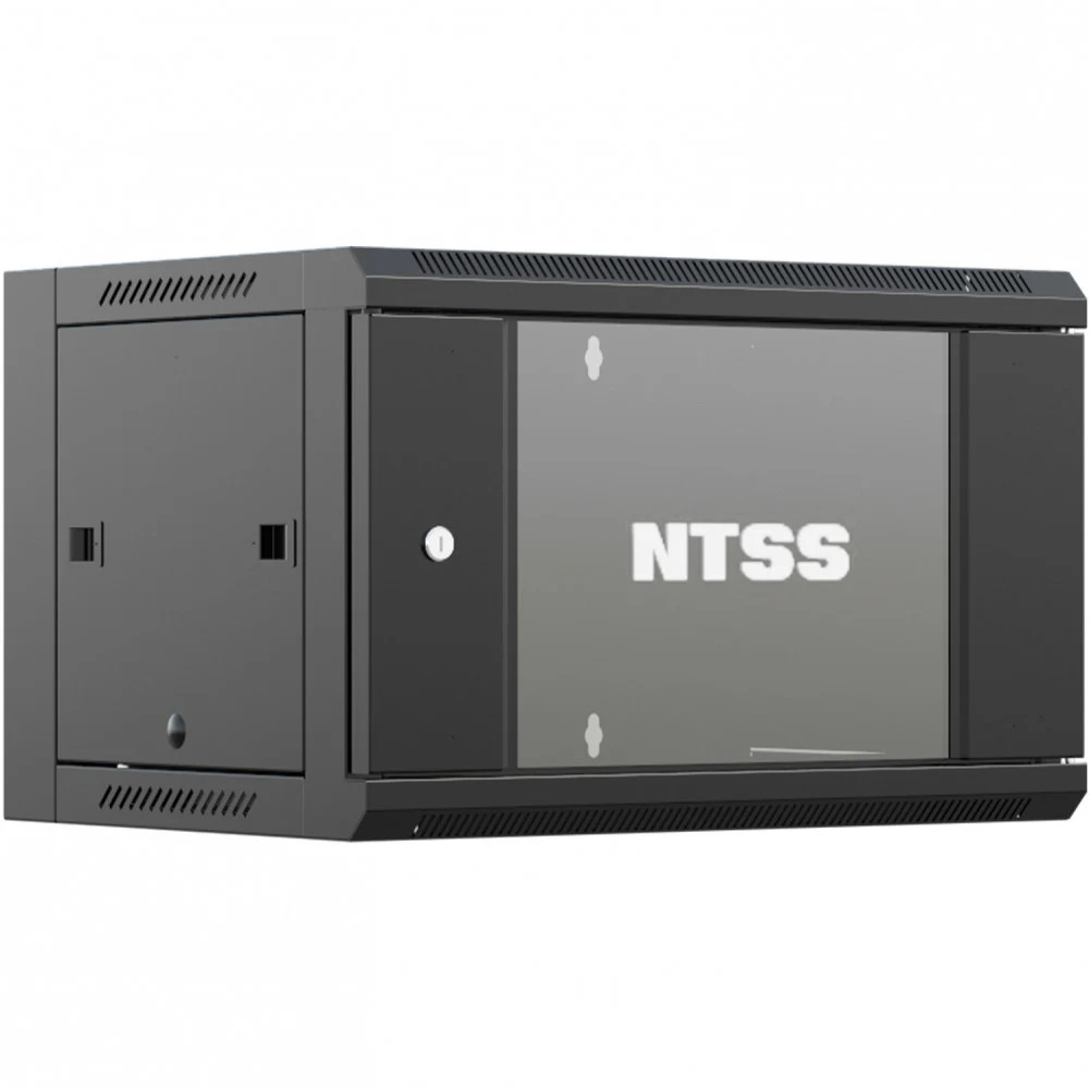 Шкаф коммутационный NTSS NTSS-W12U6045GS (NTSS-W12U6045GS-BL) настенный 12U 570x450мм пер.дв.стекл 60кг черный 350мм 22.2кг 220град. 635мм IP20 сталь