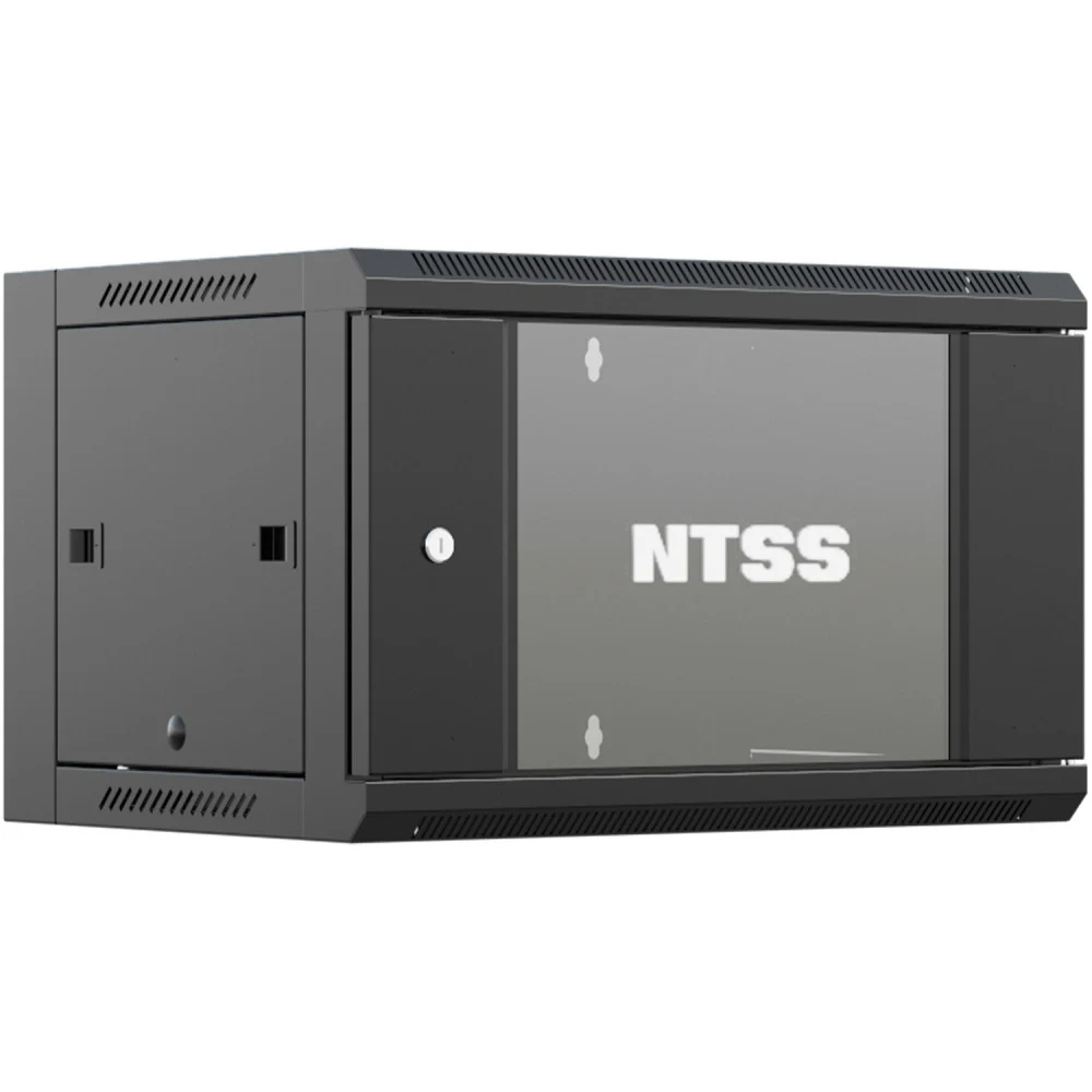 Шкаф коммутационный NTSS NTSS-W6U6045GS-BL настенный 6U 570x450мм пер.дв.стекл 60кг черный 350мм 18кг 220град. 370мм IP20 сталь