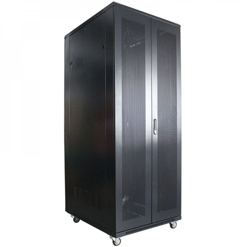 [W27U80R-RD] Рэковая стойка Wize Pro [W27U80R-RD] 19, 27U, 600х800 мм, двойная передняя и задняя двери металл. перфорированные, вент.панель из 4 вентиляторов, колеса, рэковые гайки: 20 шт, вес нагру