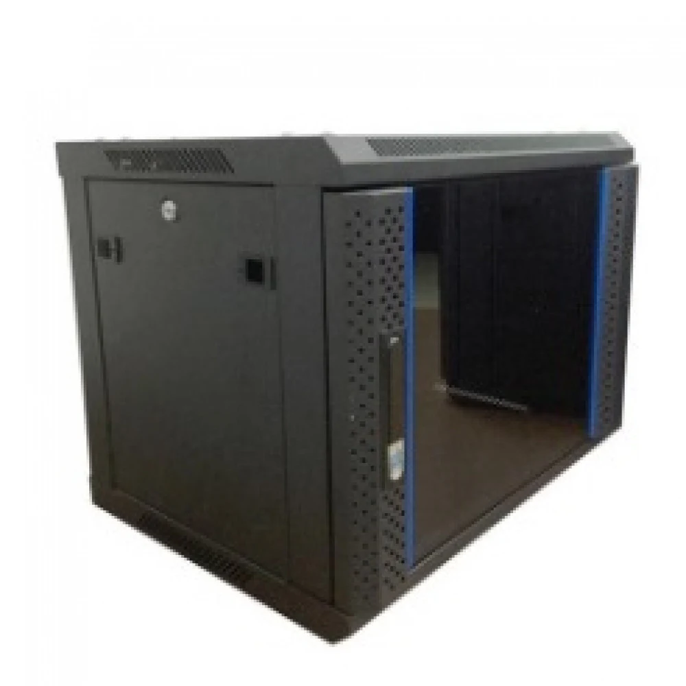 [W6U45R] Настенный шкаф Wize Pro [W6U45R] 19", 6U, 600х450 мм, стеклянная передняя дверь, задняя стенка металлическая, неоткидная, рэковые гайки: 10 шт, макс. вес нагрузки 60 кг, сталь, черный, уста