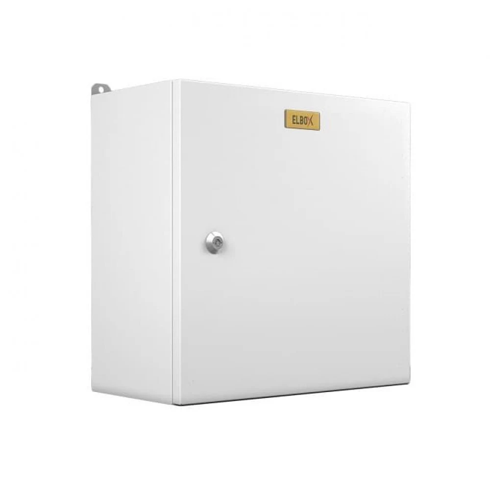 Шкаф электротехнический Elbox EMW-400.400.150-1-IP66 монтаж.пан. одноствор. настенный 400мм 400мм 150мм 135мм IP66 IK10 несъемн.бок.пан. 50кг серый металл уличный всепогодный антиванадальный