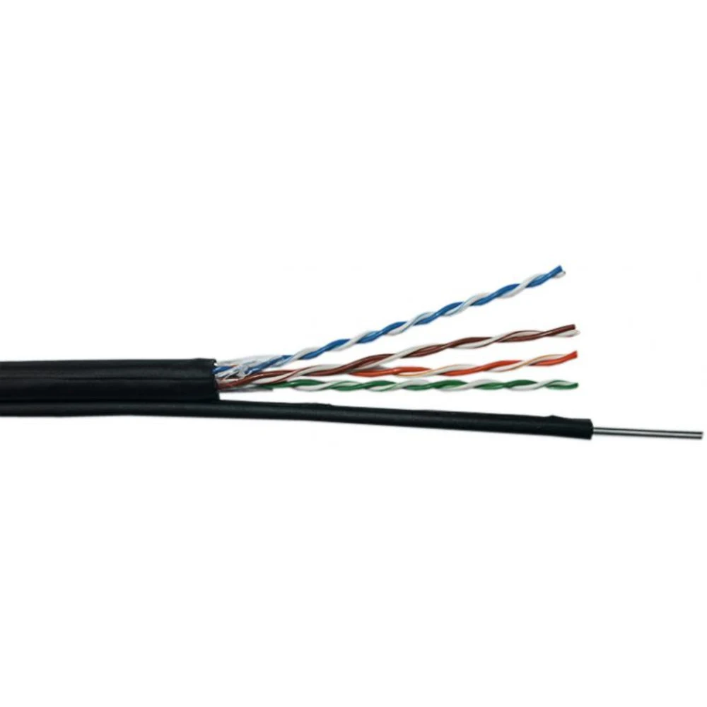 UTP кабель Кабель NEOMAX [NM10041] U/UTP cat.5e 4 пары (305 м) 0.51 мм (24 AWG) Медь, внешний, стальной трос 2.0мм, PE, черный Fluke Tested
