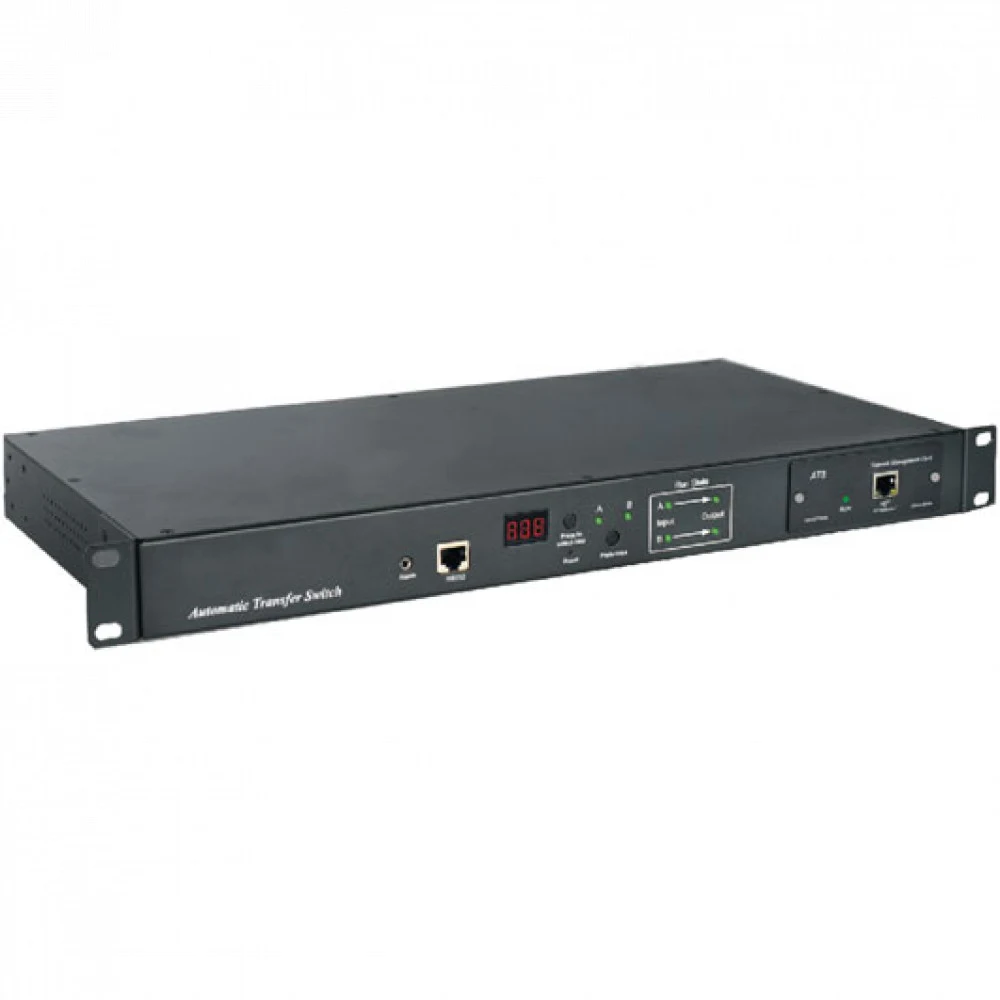 Hyperline ATS-R-128H0812-Intelligent Блок розеток с функцией авт. включения резервного питания (АВР/ATS) 19", горизонт., 1U, 6хIEC320 C13, 2хIEC320 C19, 220V, 16А, каб. пит. 3х1.5 мм2 вилка DIN 4944
