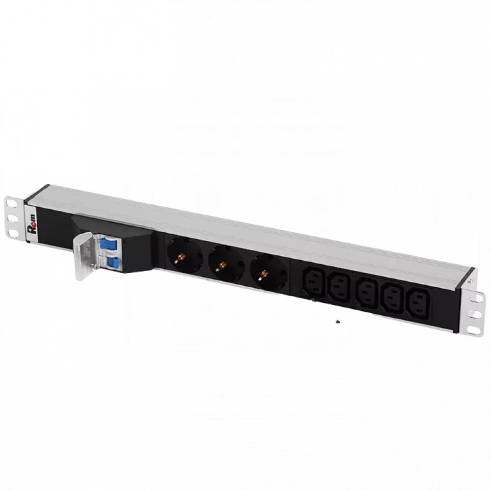 ЦМО Блок розеток Rem-32 с авт., 3 Sсhuko, 5 IEC 60320 C13, 32 А, алюм., 19", колодка