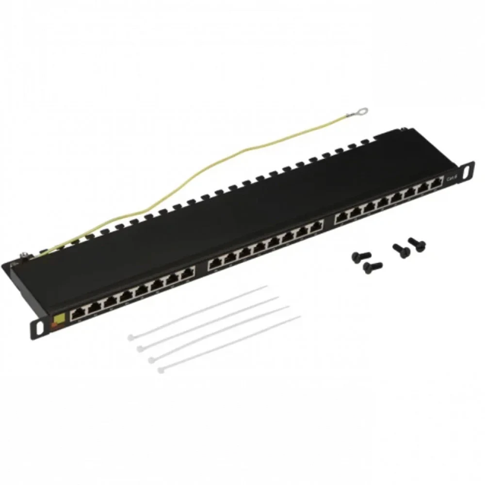 Патч-панель Патч-панель 19" компактная, экранированная, 24 порта RJ45, кат.6, 0.5U, с задним органайзером