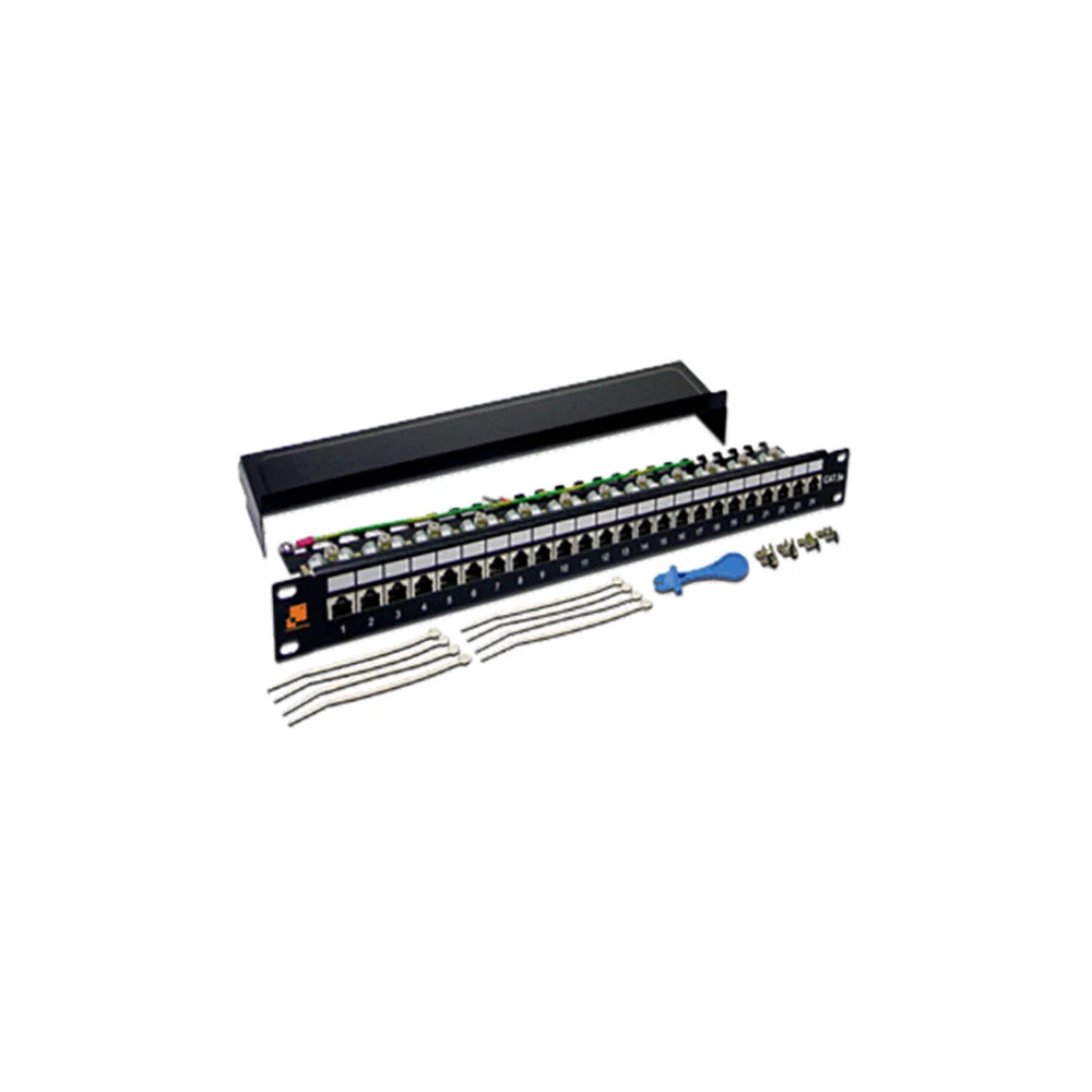 Патч-панель Патч-панель 19", 24 порта RJ45, экранированная, кат.5E, 1U