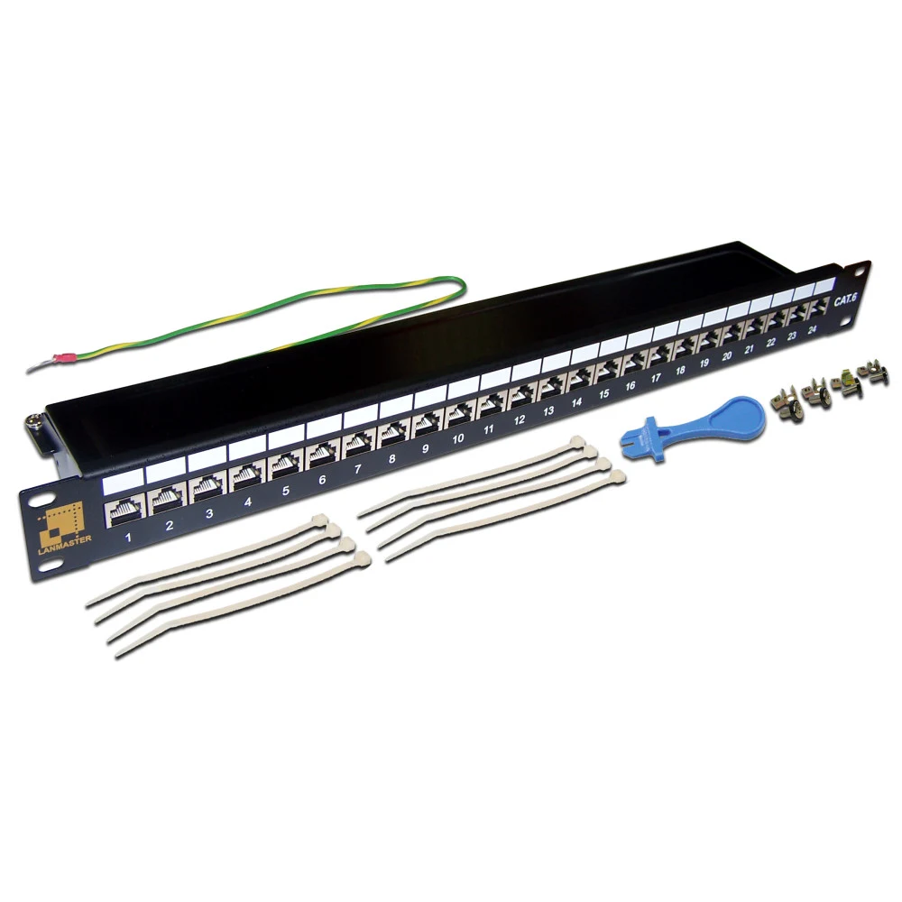 Патч-панель Патч-панель 19", 24 порта RJ45, экранированная, кат.6, 1U