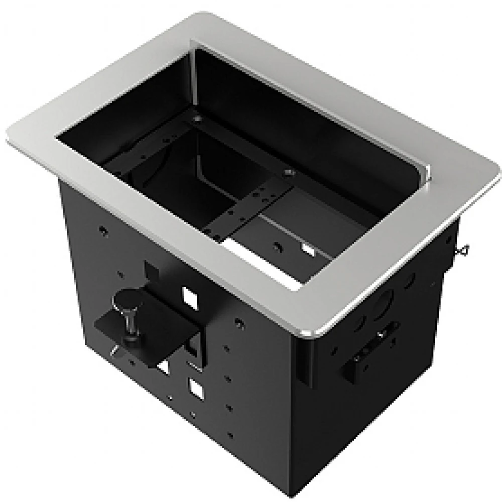 [WRTS-06BOX-S] Прямоугольный металлический корпус Wize Pro [WRTS-06BOX-S] для модульной системы врезного лючка в стол с убирающейся крышкой для установки до 6 модулей-вставок, преустановленная рамка