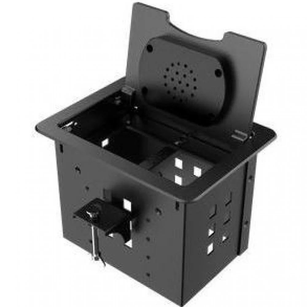[WRTS-06BOXQI-B] Прямоугольный металлический корпус Wize Pro [WRTS-06BOXQI-B] для модульной системы врезного лючка в стол с откидывающейся крышкой,до 6 модулей-вставок, беспроводная зарядка 10Вт для