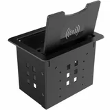 [WRTS-06BOXQI-B] Прямоугольный металлический корпус Wize Pro [WRTS-06BOXQI-B] для модульной системы врезного лючка в стол с откидывающейся крышкой,до 6 модулей-вставок, беспроводная зарядка 10Вт для