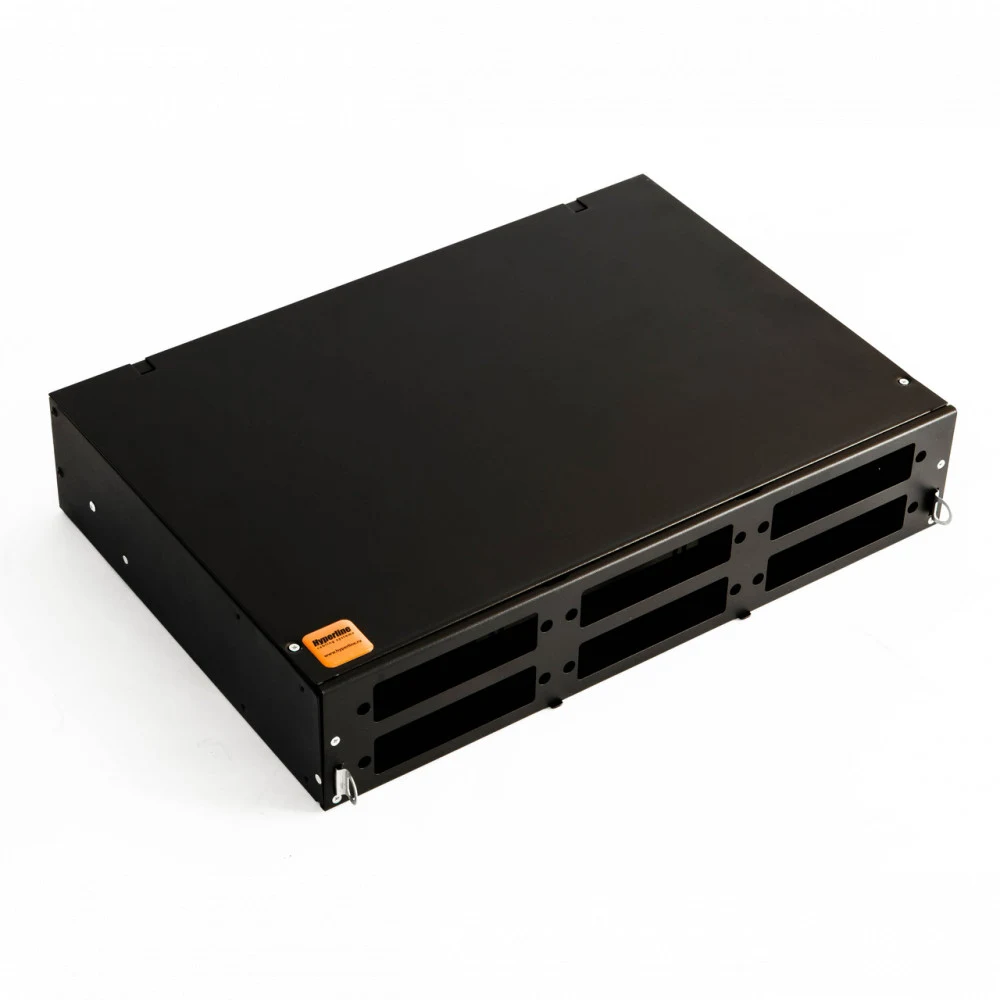 Бокс оптический Hyperline FO-19V-2U-6xSLT-W130H30-48UN-BK Бокс оптический универсальный 19" выдвижной, с полкой, от 8 до 48 портов (SC, duplex LC, ST, FC), со сплайс пластиной, без пигтейлов и прохо