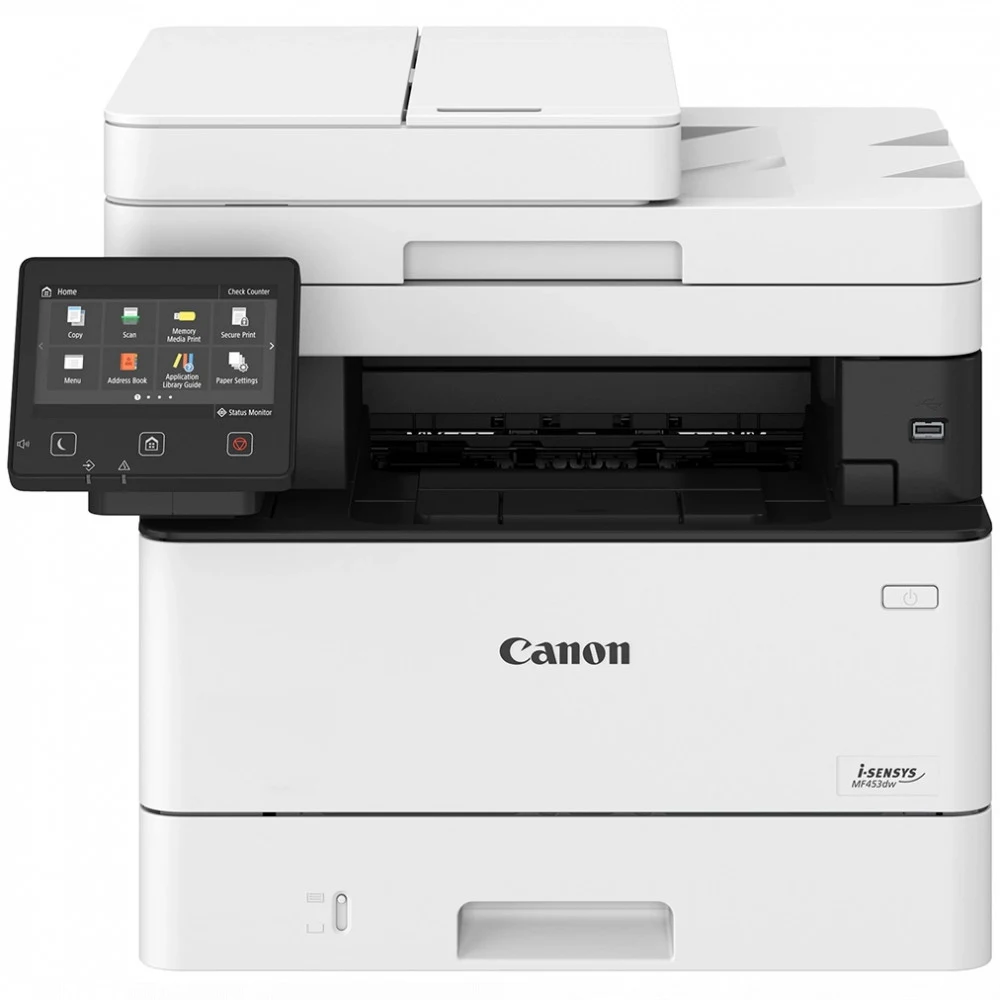МФУ Canon i-SENSYS MF453dw (А4, Printer/ Scanner/ Copier/ DADF/ Duplex, 1200 dpi, Mono, 38 ppm, 1 Gb, 800 Mhz DualCore, tray 100+250 pages, LCD Color (12,7 см), USB 2.0, RJ-45, WIFI cart. 057 в комп