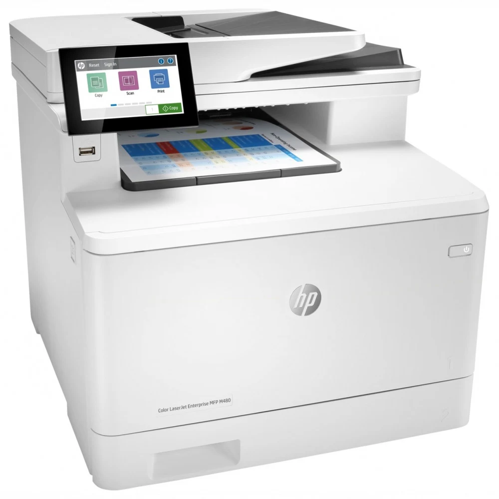 МФУ лазерное цветное HP Color LaserJet Ent M480f 3QA55A, А4, 27 стр/мин, 2ГБ, факс, ADF, duplex, Ethernet Опциональная функция, необходим дополнительный модуль беспроводной связи. Функции двухдиапаз