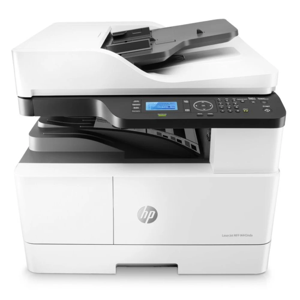 Лазерное многофункциональное устройство HP LaserJet MFP M443nda (p/c/s, A3, 1200dpi, 25ppm, 512Mb, 2trays 100+250, ADF 100, duplex, Scan to email/SMB/FTP, PIN printing, USB/Eth, cart. 4000 pages & U