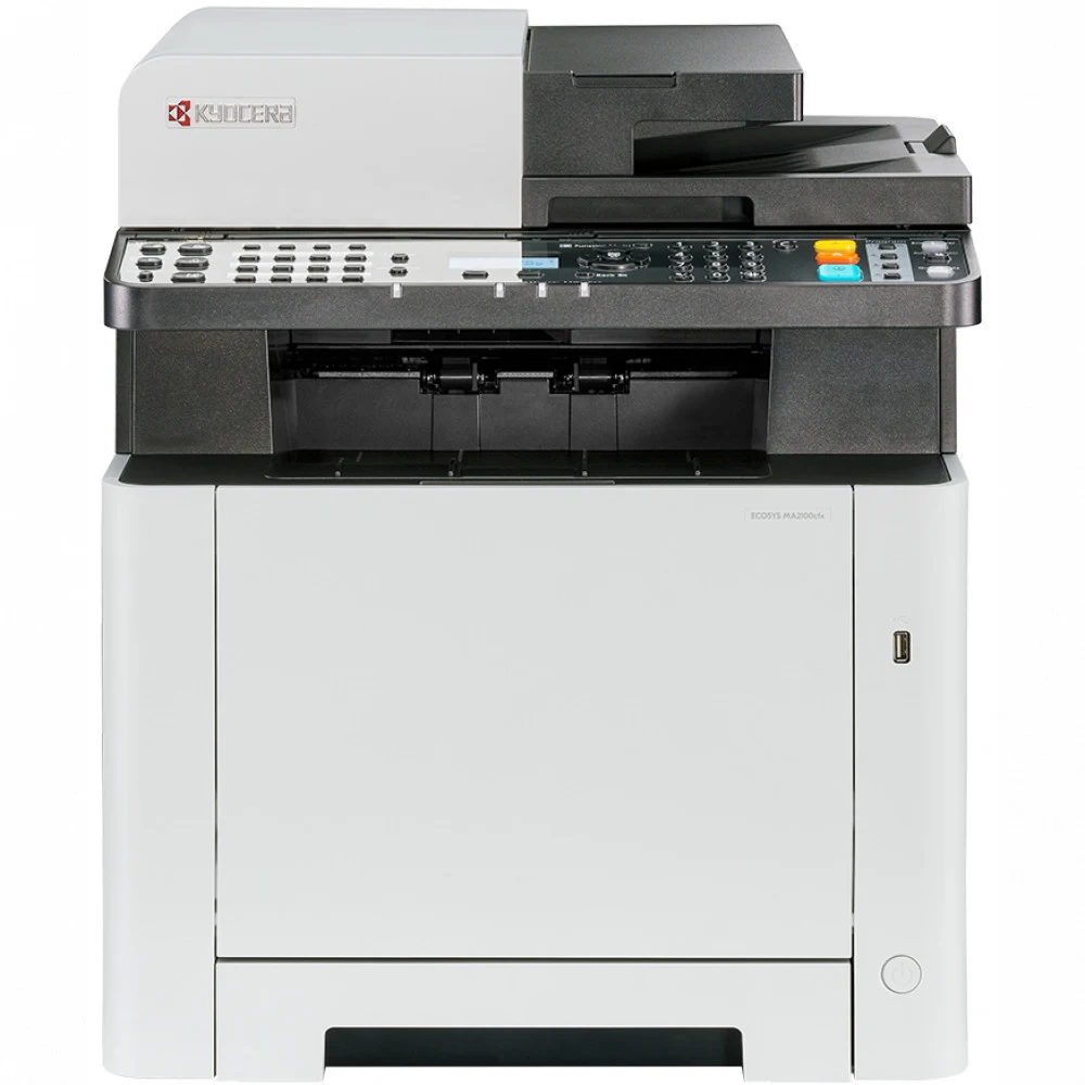 Цветной копир-принтер-сканер-факс Kyocera MA2100cfx (А4, 1200 dpi, 512 Mb, 21 ppm, 250 + 50 л., дуплекс, ADF50, USB 2.0, Gigabit Ethernet, комплект пусковых тонеров)