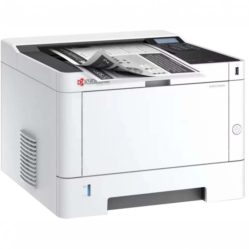 Принтер лазерный Kyocera ECOSYS PA3500x (A4), монохромный, 1200x1200 dpi, 35 ppm, 512 MB, 1 GHz, tray 100+250 sheets, USB+Ethernet, Duplex, LCD, drum 85k, starter toner 1k