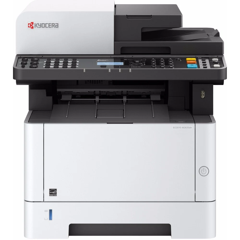 МФУ лазерное Kyocera ECOSYS M2635dn (A4), монохромное, Printer/Scanner/Copier/Fax, 1200x1200 dpi, 35 ppm, 512 MB, 800 MHz, tray 100+250 sheets, ADF 50 sheets, USB+Ethernet, Duplex, EcoPrint, drum 10