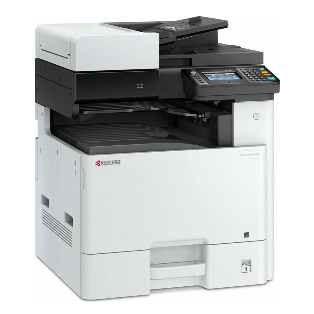 МФУ лазерное Kyocera ECOSYS M8124cidn (A3), цветное, Printer/Scanner/Copier, 1200x1200 dpi, 24/12 ppm (A4/A3), 1.5 GB, 1.2 GHz, tray 100+500 sheets, RADF 50 sheets, USB+Ethernet, Duplex, 4.3" touchs