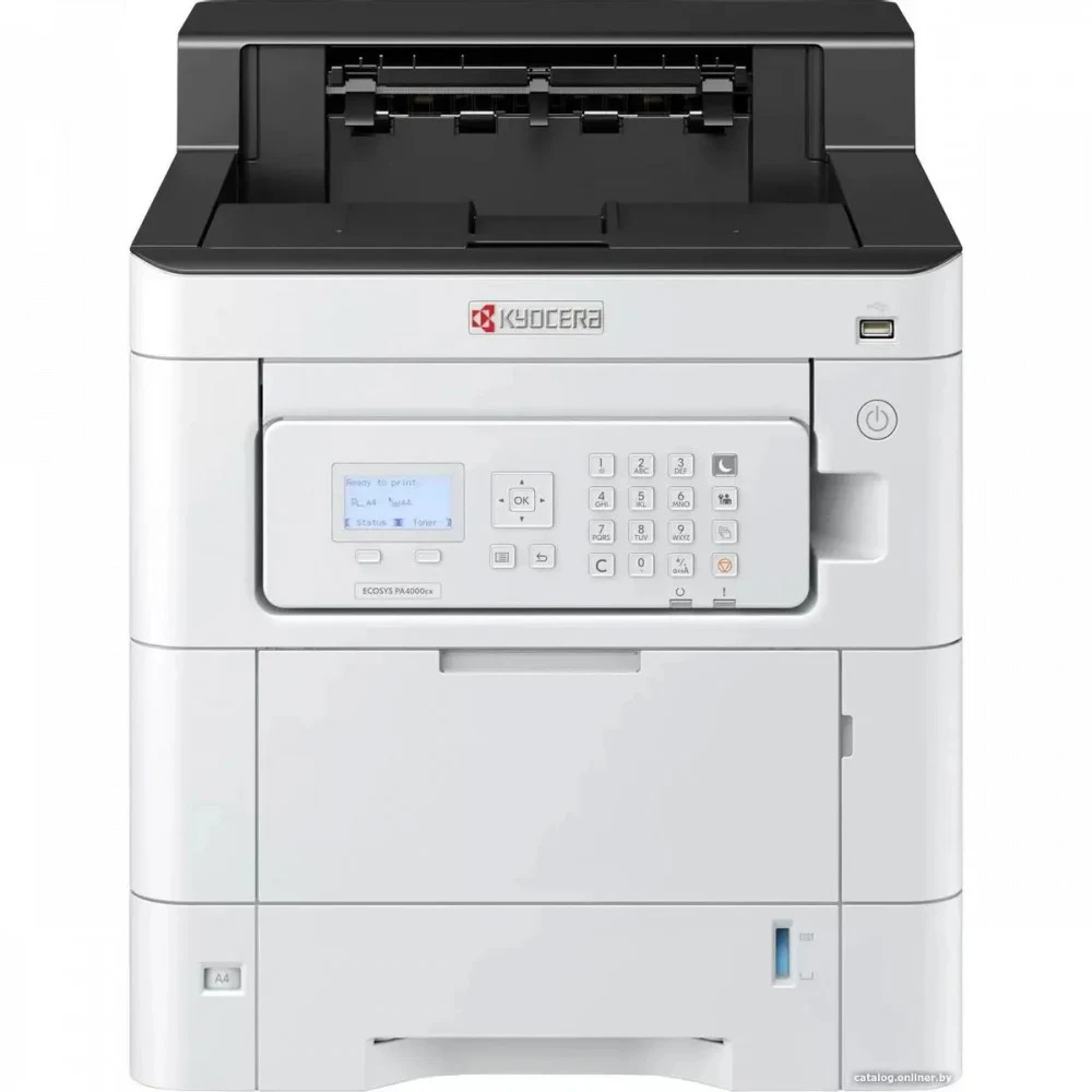 Принтер лазерный Kyocera ECOSYS PA4000cx (A4), цветной, 1200x1200 dpi, 40 ppm, 1 GB, 1.2 GHz, tray 100+500 sheets, USB+Ethernet, Duplex, LCD, drum 200k, starter toner