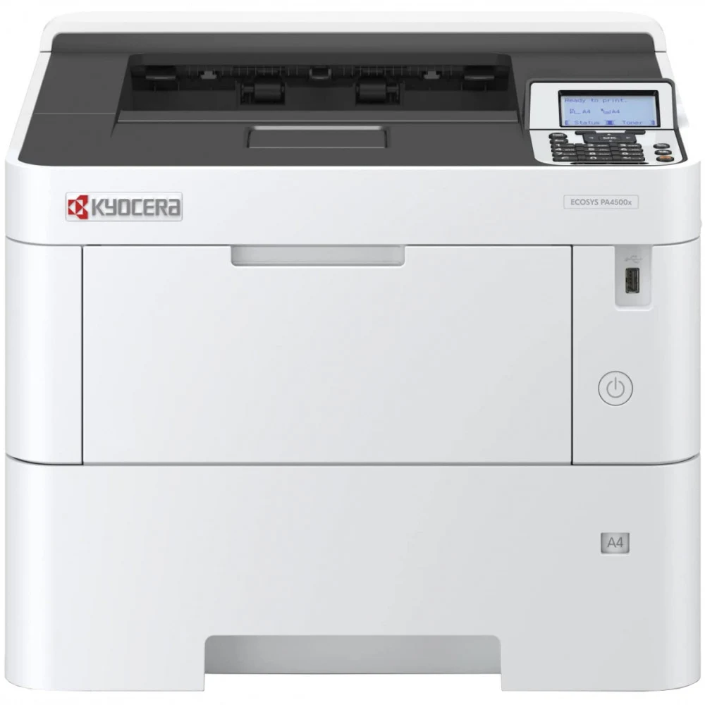 Принтер лазерный Kyocera ECOSYS PA4500x (A4), монохромный, 1200x1200 dpi, 45 ppm, 512 MB, 1.4 GHz, tray 100+500 sheets, USB+Ethernet, Duplex, LCD, drum 300k, starter toner 6k