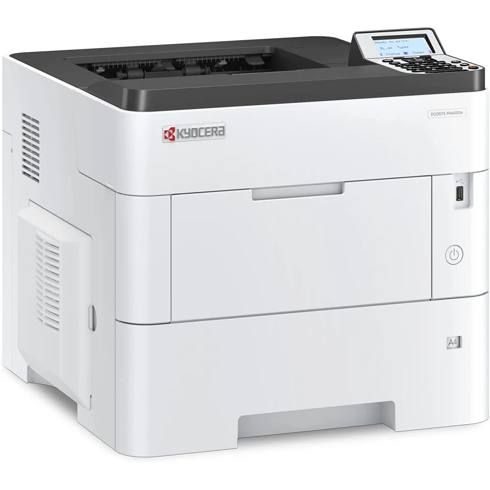 Принтер лазерный Kyocera ECOSYS PA6000x (A4), монохромный, 1200x1200 dpi, 60 ppm, 512 MB, 1.4 GHz, tray 100+500 sheets, USB+Ethernet, Duplex, LCD, drum 500k, starter toner 10k