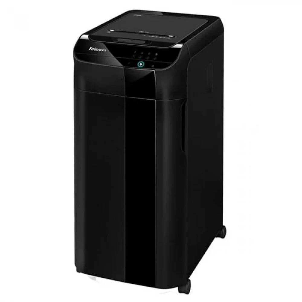 Fellowes® Шредер AutoMax® 450C автоподача, DIN P-4, 4х38мм, 450 лстов., 68 лтр., Smart Lock, скрепки, скобы, карты, CD.