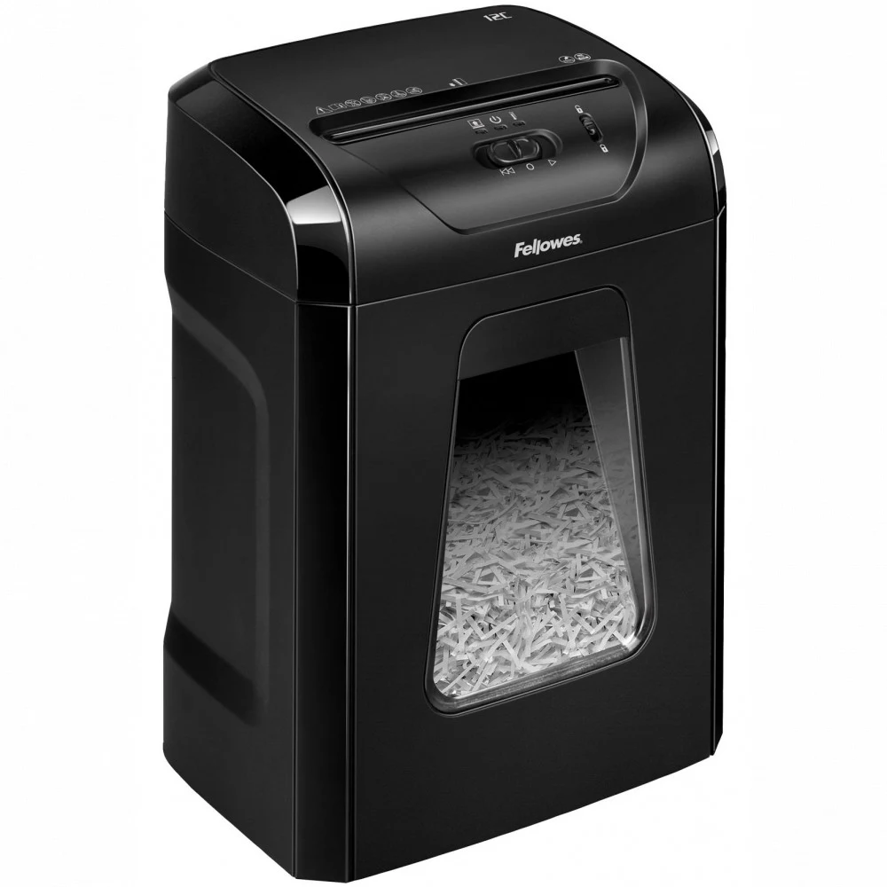 Шредер, Fellowes, Powershred 12C (FS-71201), Уровень секретности P-4, Фрагмент 4х40мм., Подача: 12 лист., Ёмкость корзины 18 л., Safety Lock, Чёрный