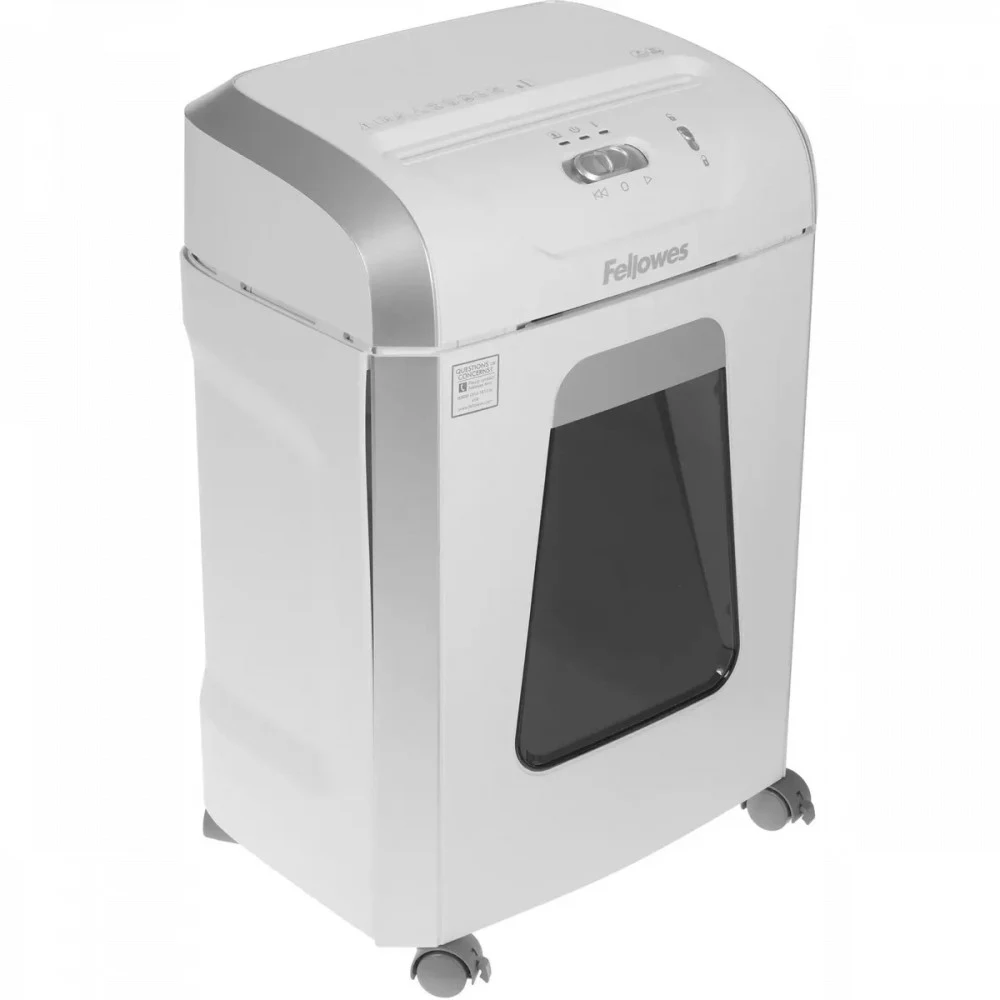 Шредер Fellowes PowerShred 15С белый (секр.P-4) фрагменты 15лист. 19лтр. скрепки скобы пл.карты