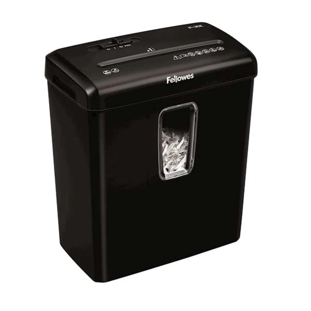 Шредер Fellowes Powershred P-30C Шредер, Fellowes, Powershred P-30C, Уровень секретности P-4, Фрагмент 4х34 мм., Подача: 6 лист., Ёмкость корзины 15 л., Уничтожение скобов, скрепок, пл. карт, Чёрный