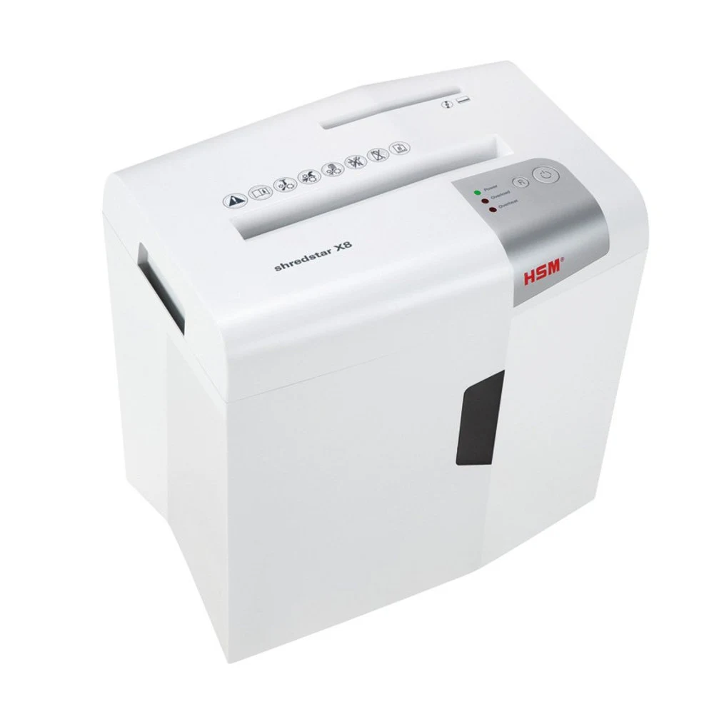 Шредер, HSM, Shredstar X8, 1044121, фрагмент 4,5x 30мм, P-4, режущая способность 8л, Ёмкость корзины 18л, Уничтожение CD/кредитные карты/Скрепы, белый