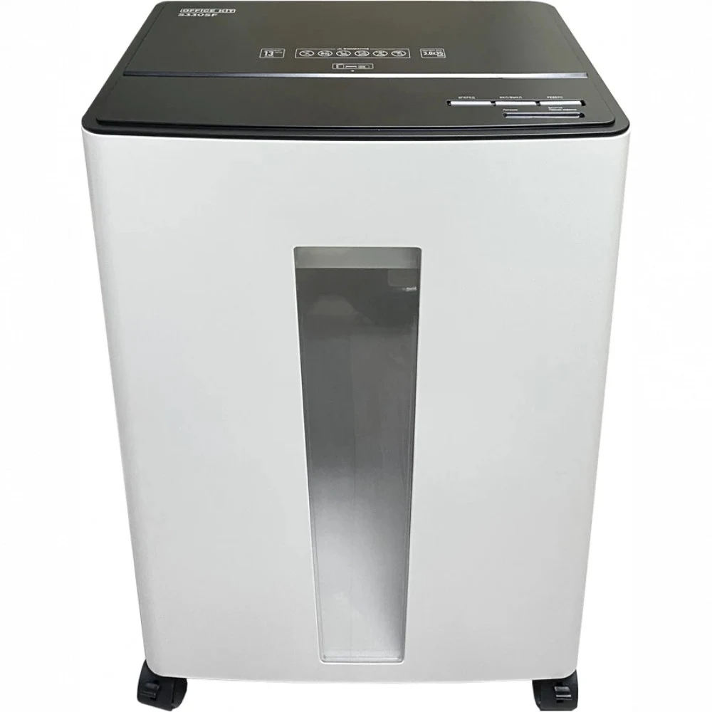 Шредер Office Kit S330SF (3,9х35) белый/черный (секр.P-4) фрагменты 13лист. 30лтр. скобы пл.карты