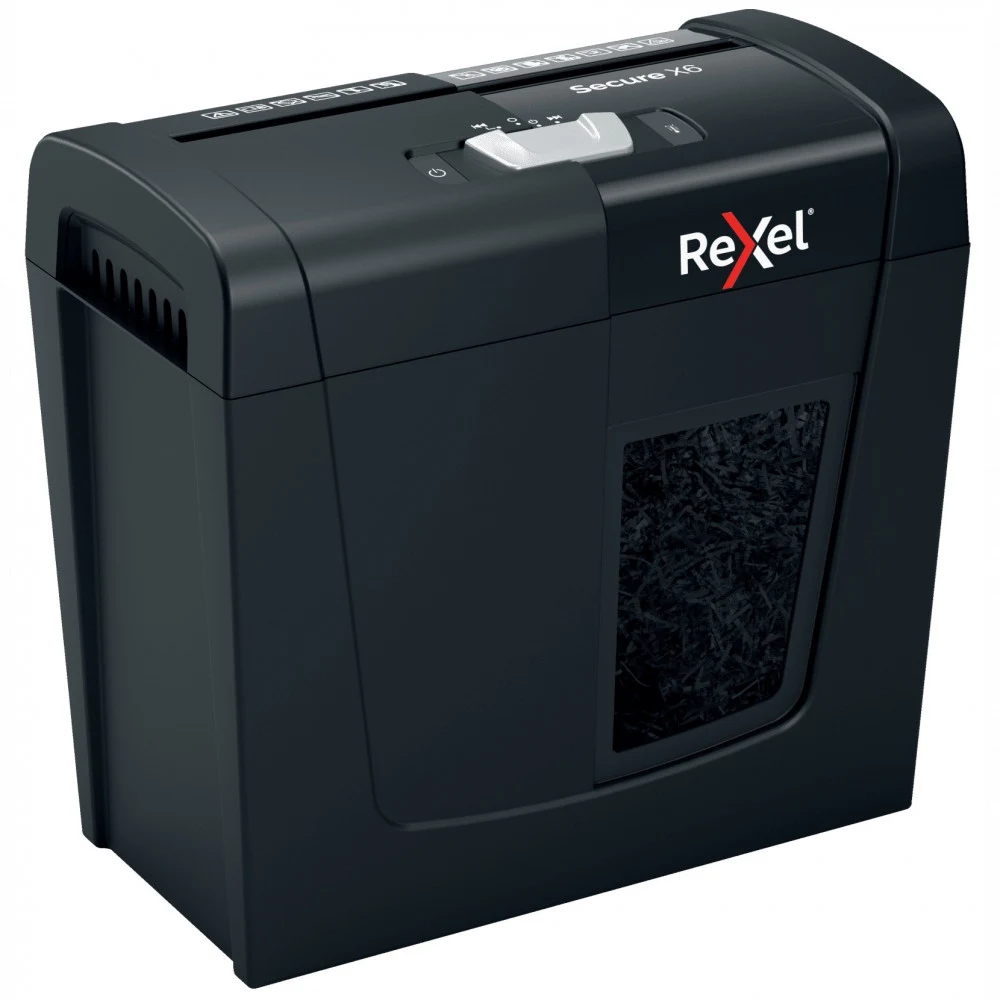 SHRp P-4 Rexel Secure X6 Шредер Поперечная резка, уровень секретности P-4. Размер фрагментов 4x40 мм. Корзина объемом 10 литров (вмещает 100 измельченных листов формата A4). Уничтожает до 6 листов ф