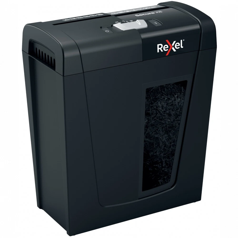 SHRp P-4 Rexel Secure X8 Шредер Поперечная резка, уровень секретности P-4. Корзина объемом 14 литров (вмещает 125 измельченных листов формата A4). Уничтожает до 8 листов формата A4 (плотность 80 г/м