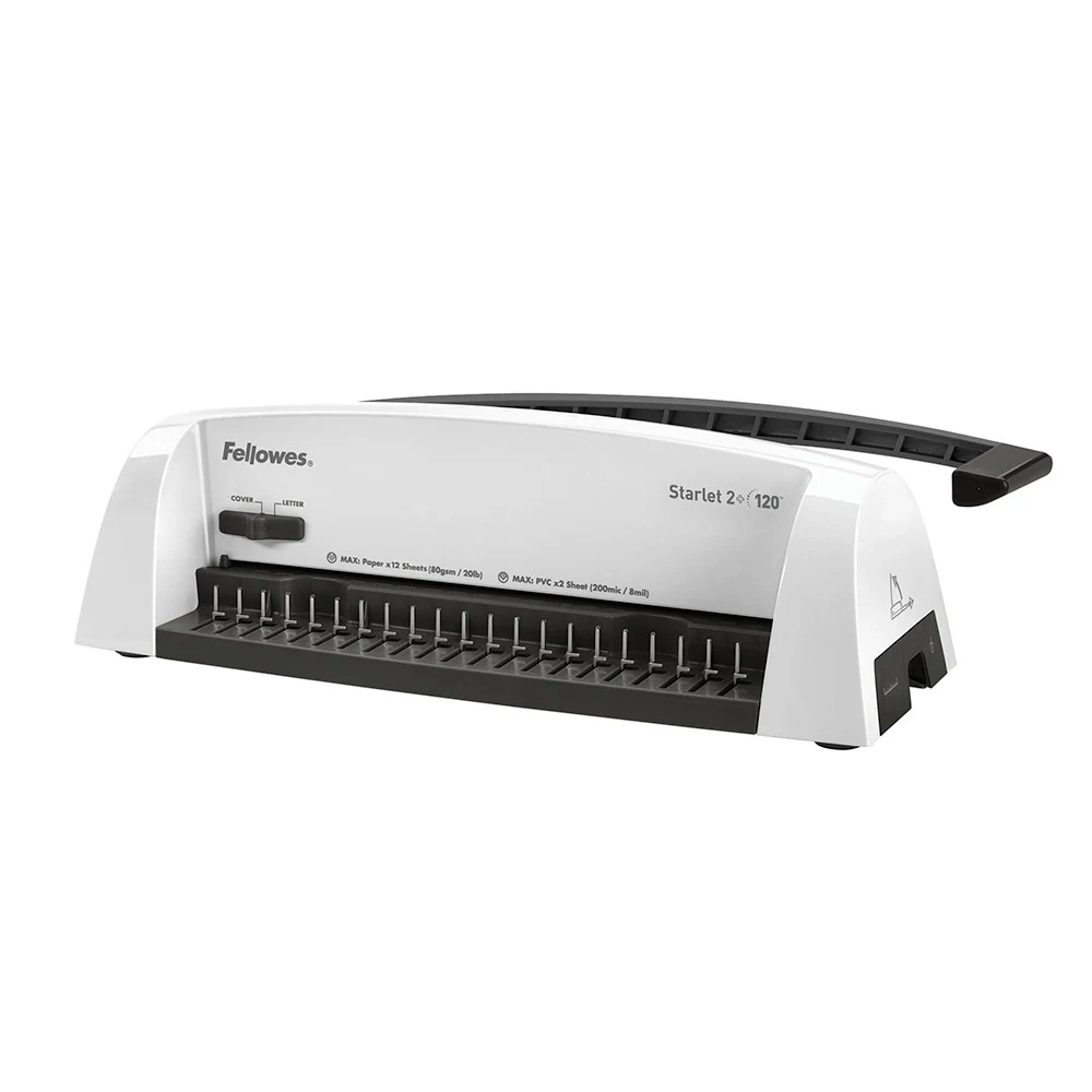 Переплетчик, Fellowes, STARLET 2+ (FS-52279), на пластиковую пружину, сшивает до 120 лист., перфорирует 12 лист., Белый